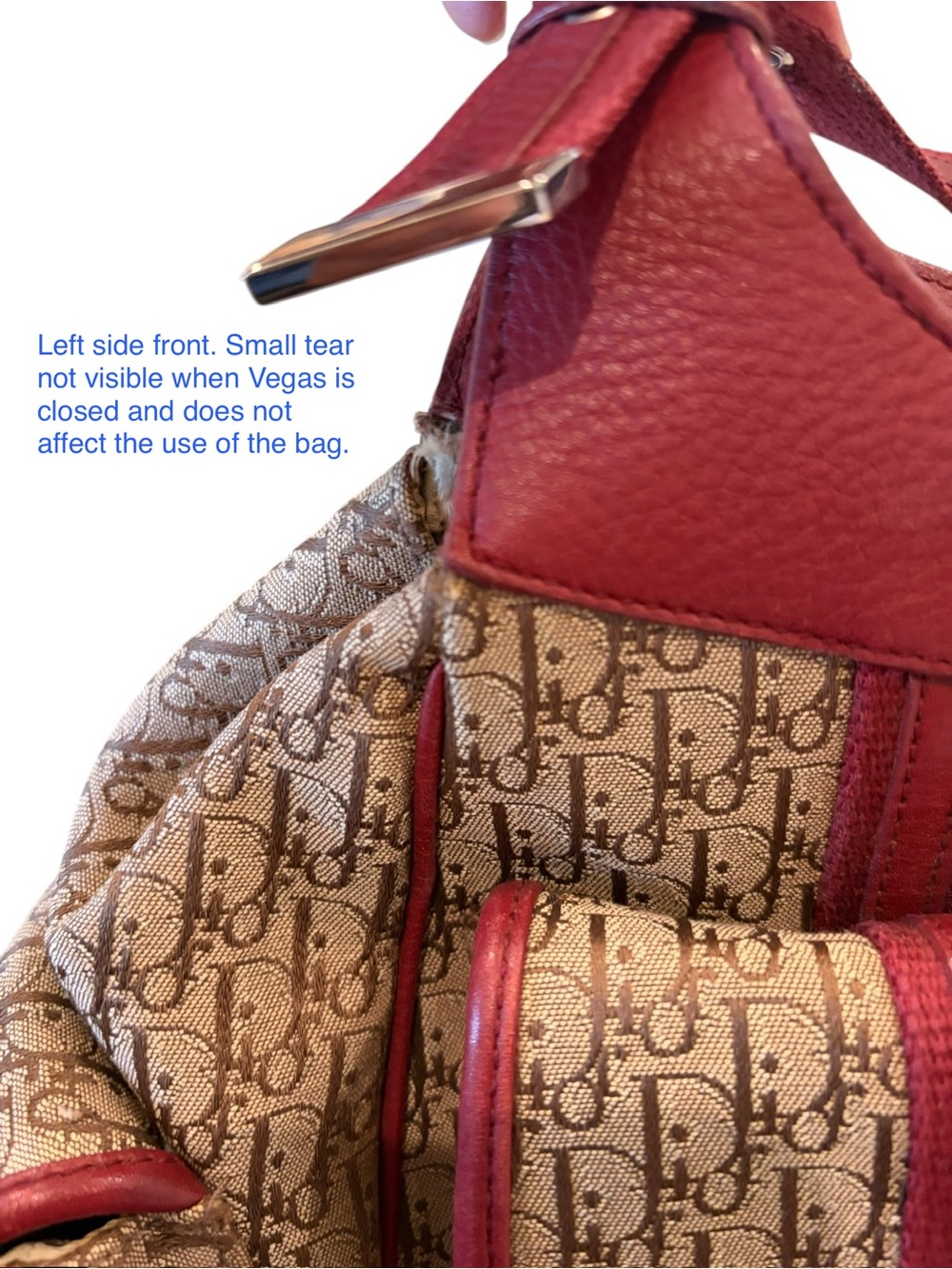Dior Trotter Red Leather Trim Beige Logo Canvas Shoulder Bag - Picture 8 of 8